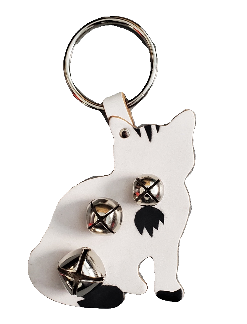 Classic Bells Black and White Leather Cat Door Knob Hanger with Bells