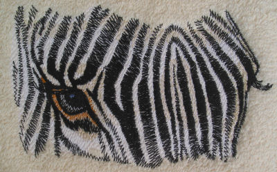 Machine embroidered hand towel, cute Zebra design!