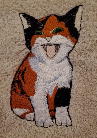 Calico Cat/kitten Embroidered Bath Towels