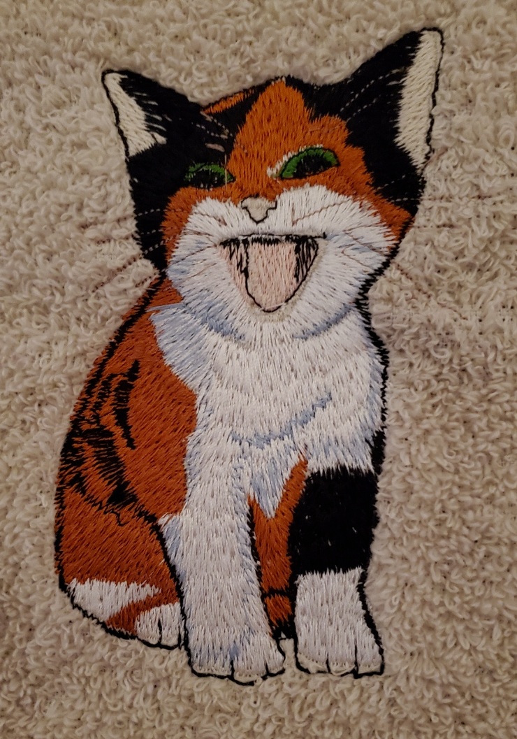 Calico Cat/kitten Embroidered Bath Towels