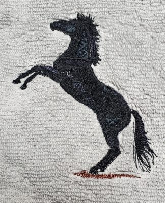 Black Rearing Horse Embroidered Bath Towels