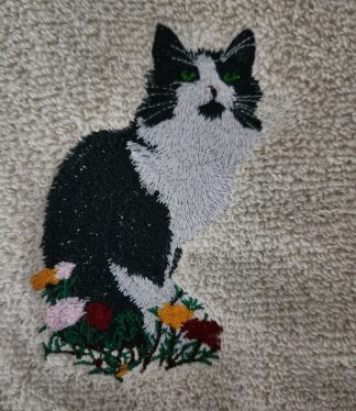 Embroidered Black and White Cat Bath Towels - Wash, Hand, Bath
