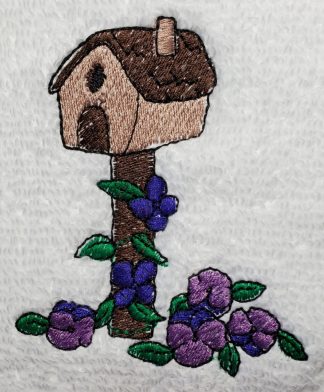 Violets And Birdhouse Embroidered Bath Towels - Wash, Hand, Bath
