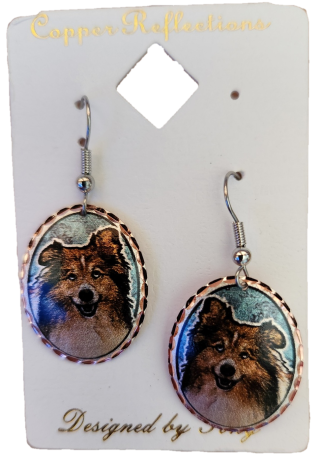 Copper Reflections Earrings Shetland Sheep Dog Design