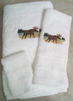 Moose In Field Embroidered Bath Towels - Wash, Hand, Bath - Image 2
