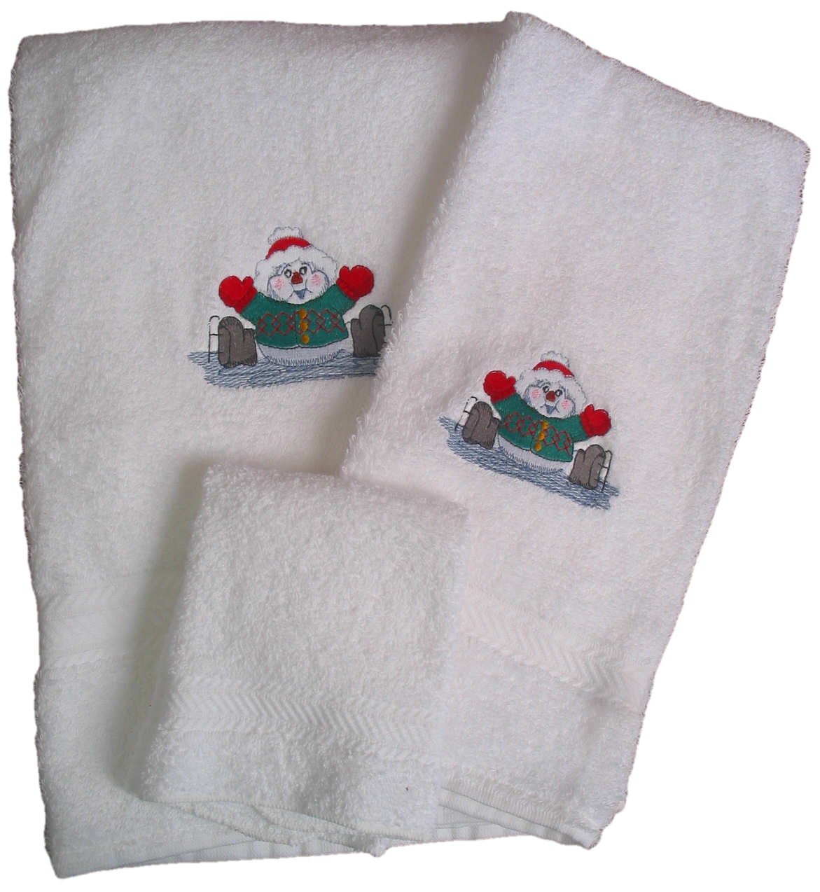 Ice Skating Snowman Embroidered Bath Towels - Wash, Hand, Bath - Image 2