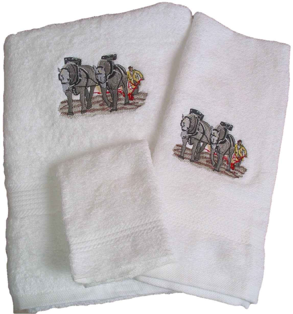 Draft Horse Team & Plow Embroidered Bath Towels - Wash, Hand, Bath - Image 2