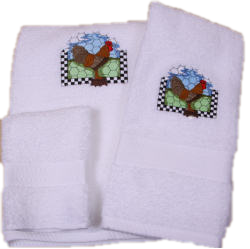 Rooster w/Checked Border Embroidered Bath Towels - Image 2