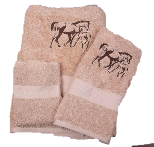 Mare and Foal Outline Embroidered Bath Towels - Wash, Hand, Bath - Image 2