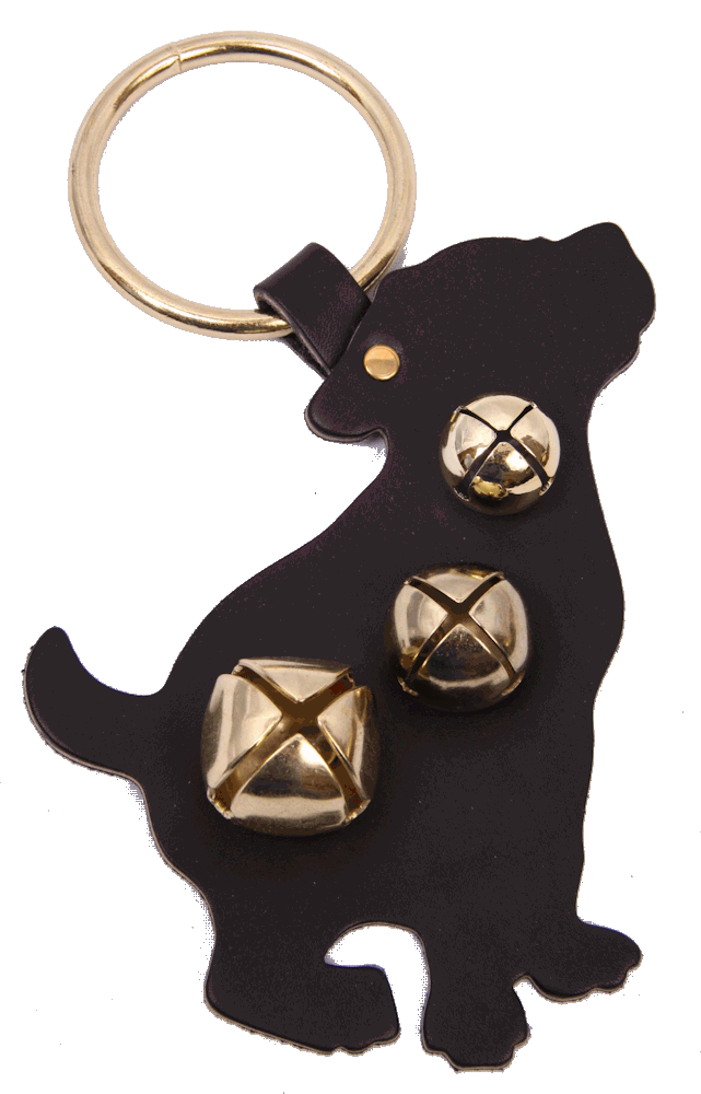 Classic Bells Leather Sitting Dog Door Knob Hanger with Bells