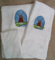 Dutch Country Windmill Embroidered Towels