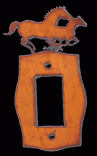 Rustic Metal Two Running Horses Single Rocker Switch Plate