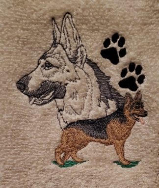 German Shepherd with Paw Print Embroidered Bath Towels