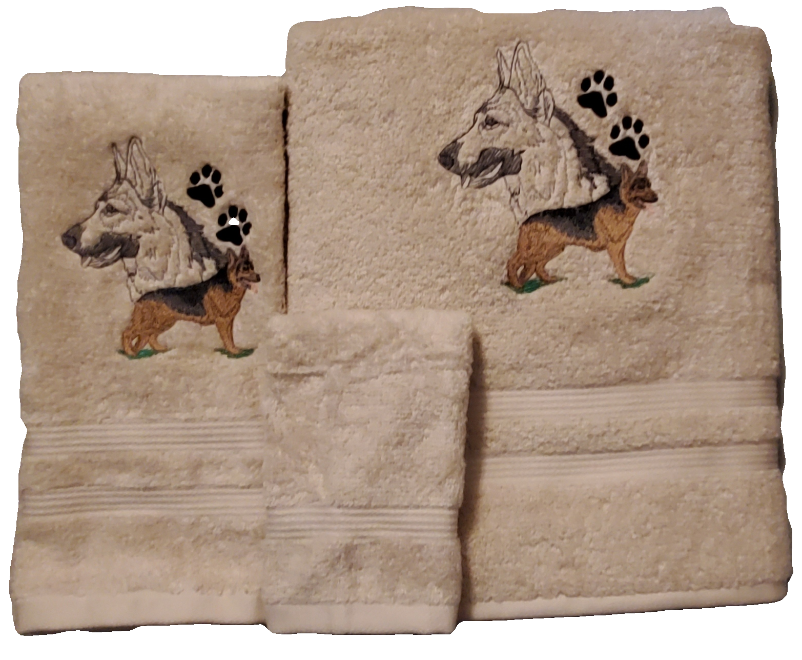 German Shepherd with Paw Print Embroidered Bath Towels