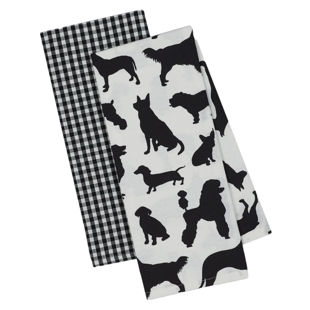2 Checkered Hand Towel Black and White Kitchen Towels Cat Themed