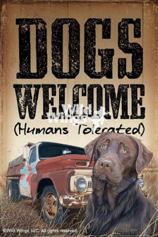 Wild Wings Dogs Welcome 8" x 12" Wood Sign by Larry Beckstein
