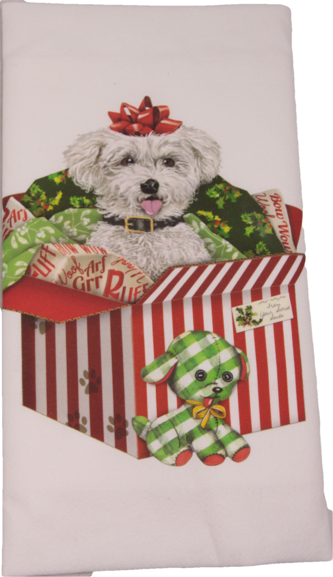 Mary Lake-Thompson Bichon Dog Christmas Flour Sack Dish Towel