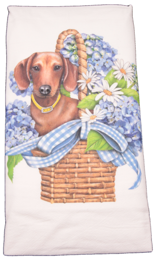 Mary Lake-Thompson Doxie Basket Flour Sack Dish Towel