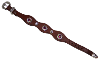 Leather Bracelet With Purple Stones and Silver Buckle
