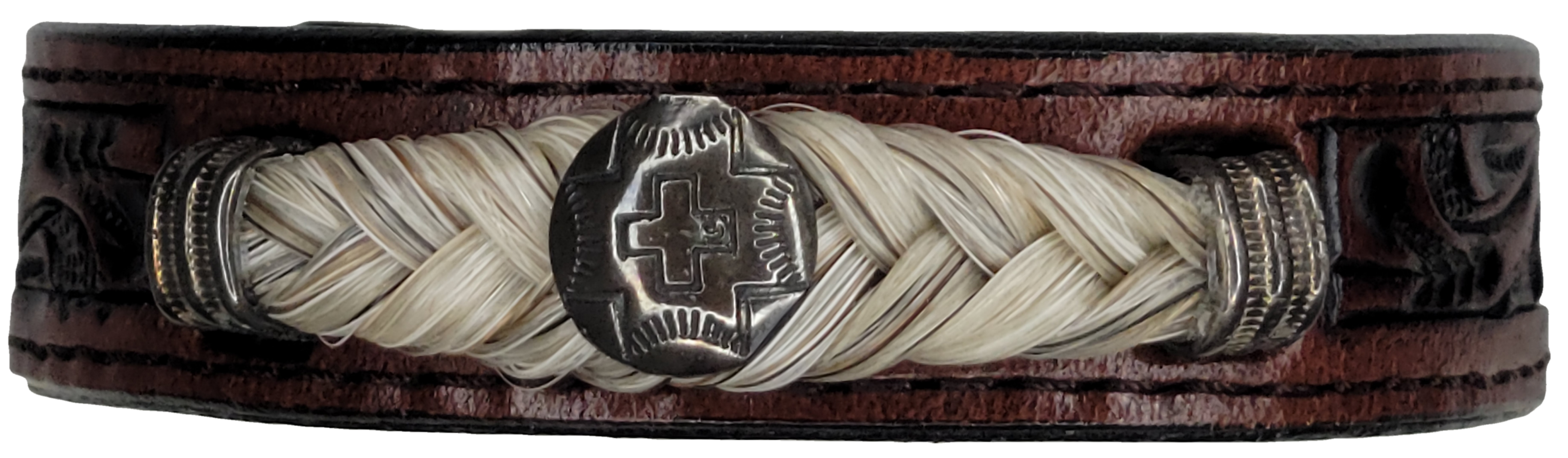 Leather Gray Horse Hair Bracelet with Concho