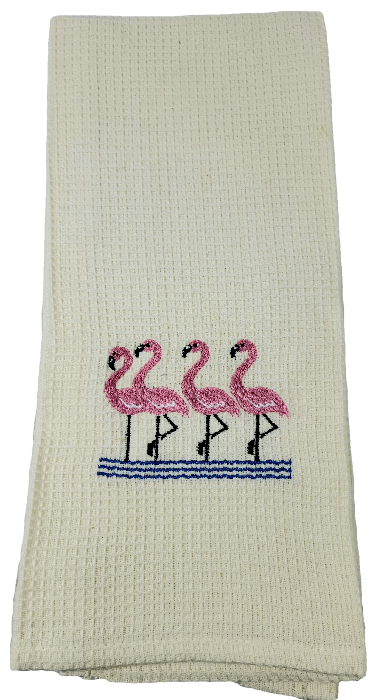 Group of Flamingos Embroidered Waffle Weave Dish Towel