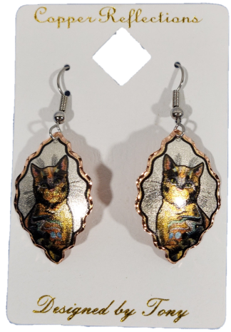 Copper Reflections Earrings Calico Cat Design
