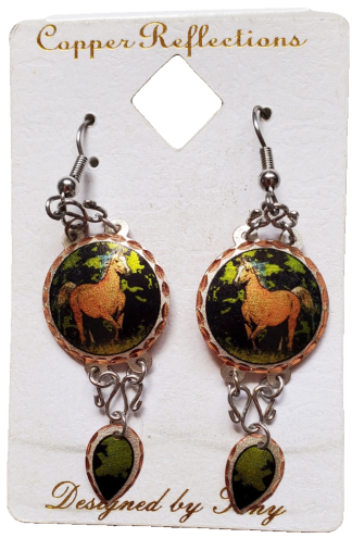 Copper Reflections Earrings Galloping Palomino Horse Design