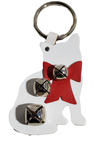 Classic Bells Leather Cat with Bow Door Knob Hanger with Bells