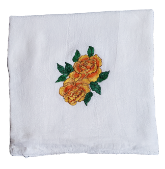 Embroidered Cross Stitch Flowers Flour Sack Dish Towel