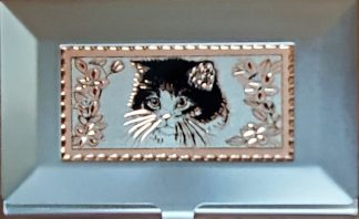 Black and White Cat Copper Accent Business Card HolderHolder