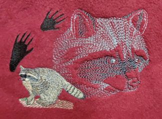 Raccoon with Paw Print Embroidered Fleece Throw - Various Colors
