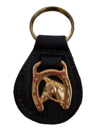 Black Leather Horse Head Key Fob Ring