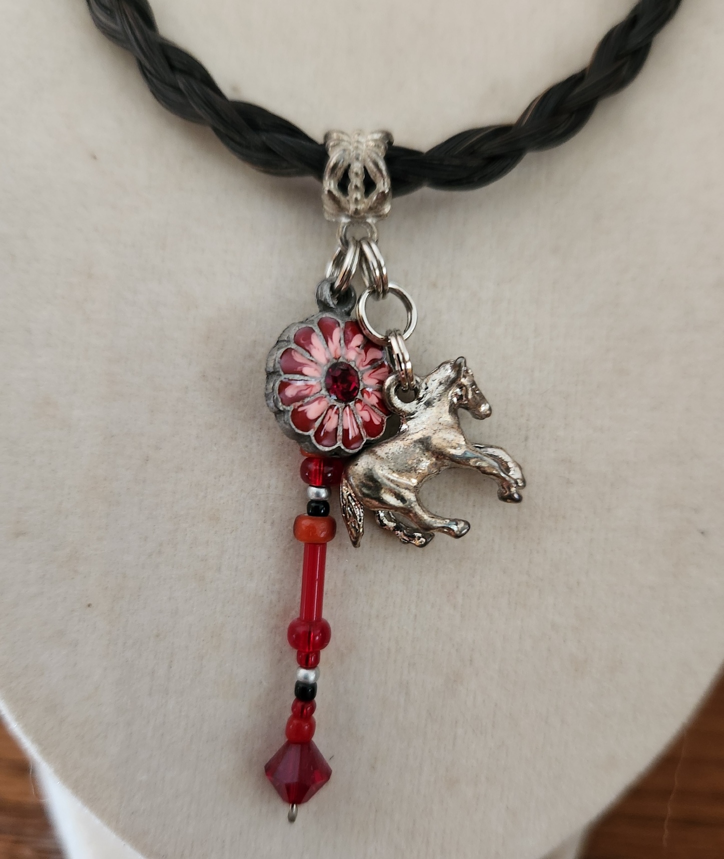 Horse Hair Choker with Horse, Flower and Bead Charms