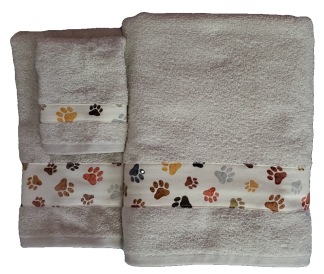 Three Piece Towel Set - Paw Print Fabric Border