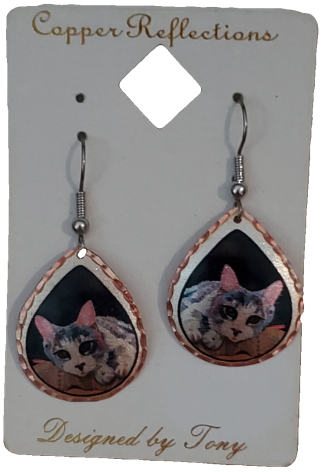 Copper Reflections Earrings Calico Cat Design
