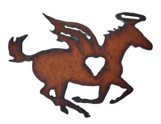 Universal Ironworks Rustic Metal Galloping Horse with Halo and Wings Magnet