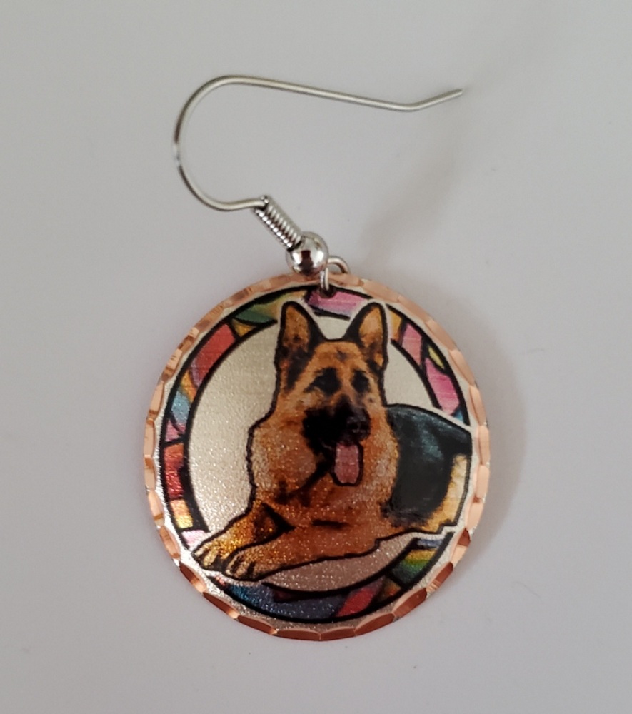 Copper Reflections Earrings German Shepherd Dog Design