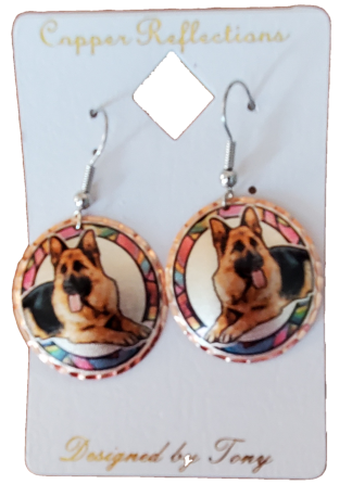 Copper Reflections Earrings German Shepherd Dog Design