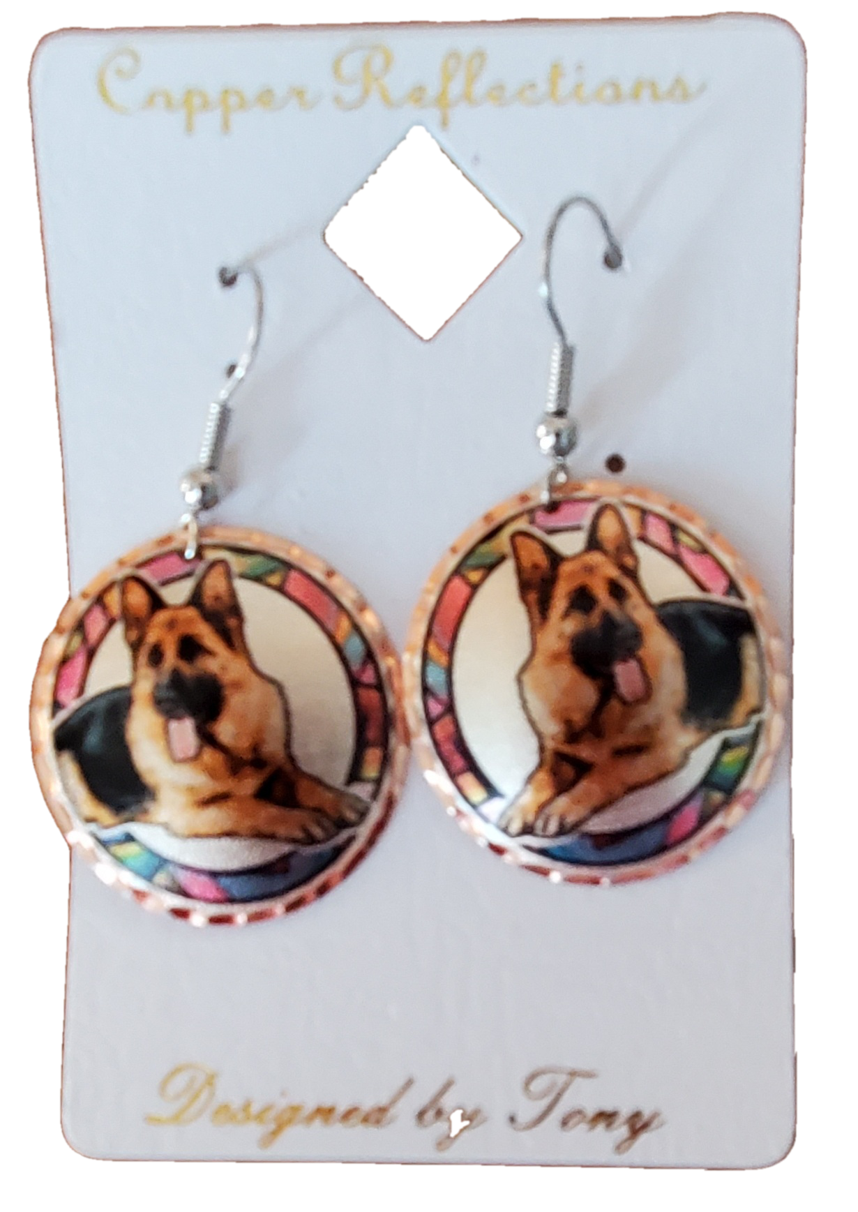 Copper Reflections Earrings German Shepherd Dog Design