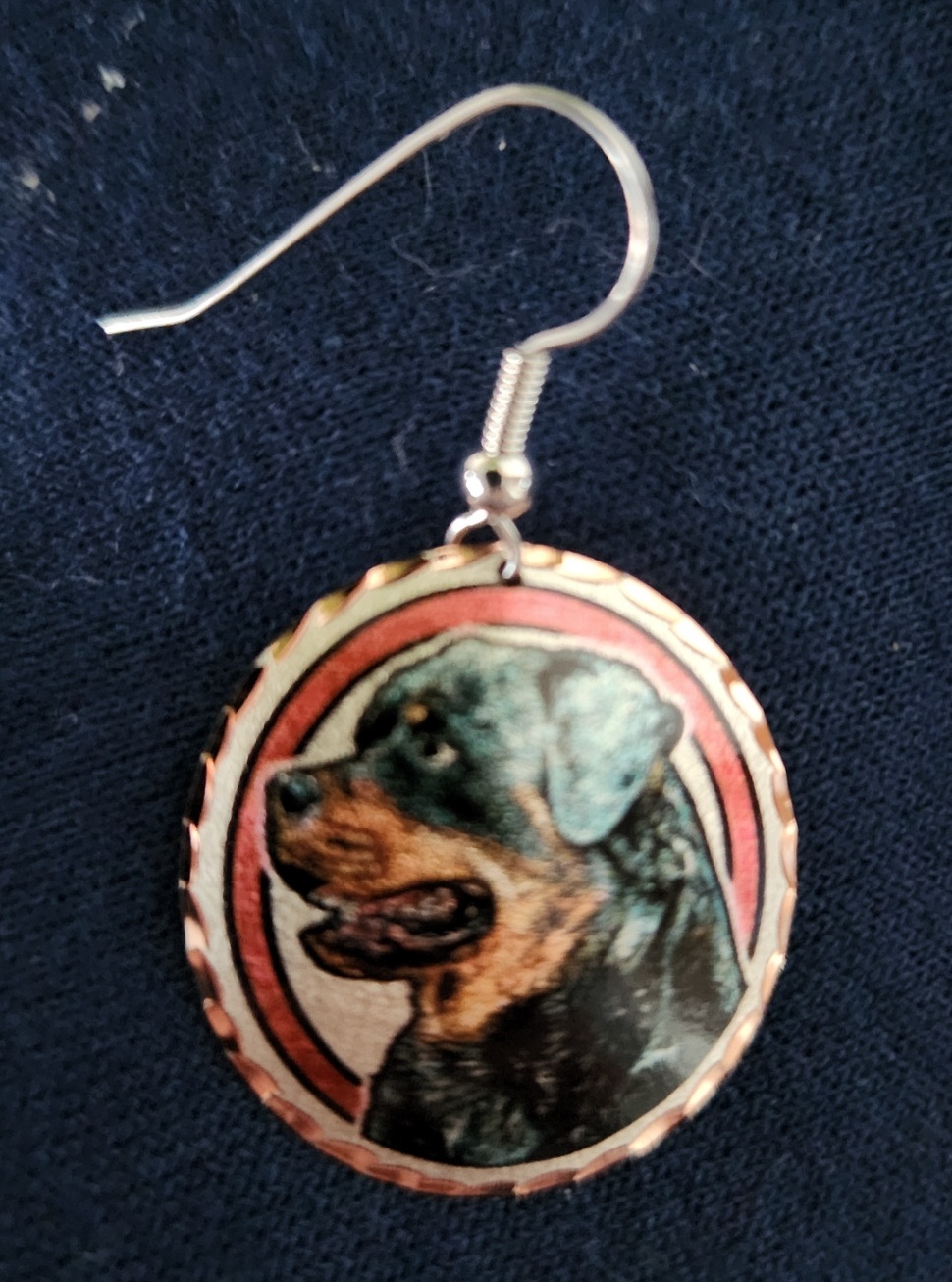Copper Reflections Earrings Rottweiler Dog Design