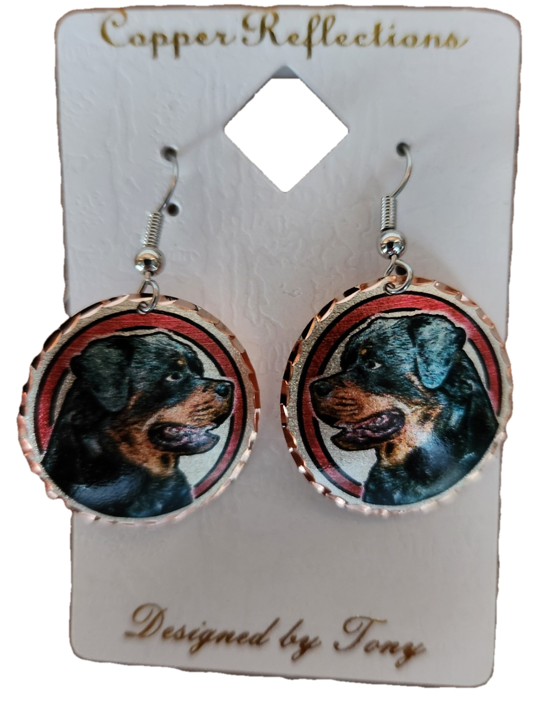 Copper Reflections Earrings Rottweiler Dog Design