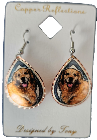 Copper Reflections Earrings Golden Retriever Dog Design