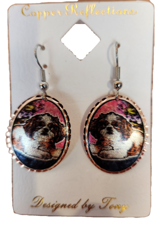 Copper Reflections Earrings Shih Tzu Dog Design