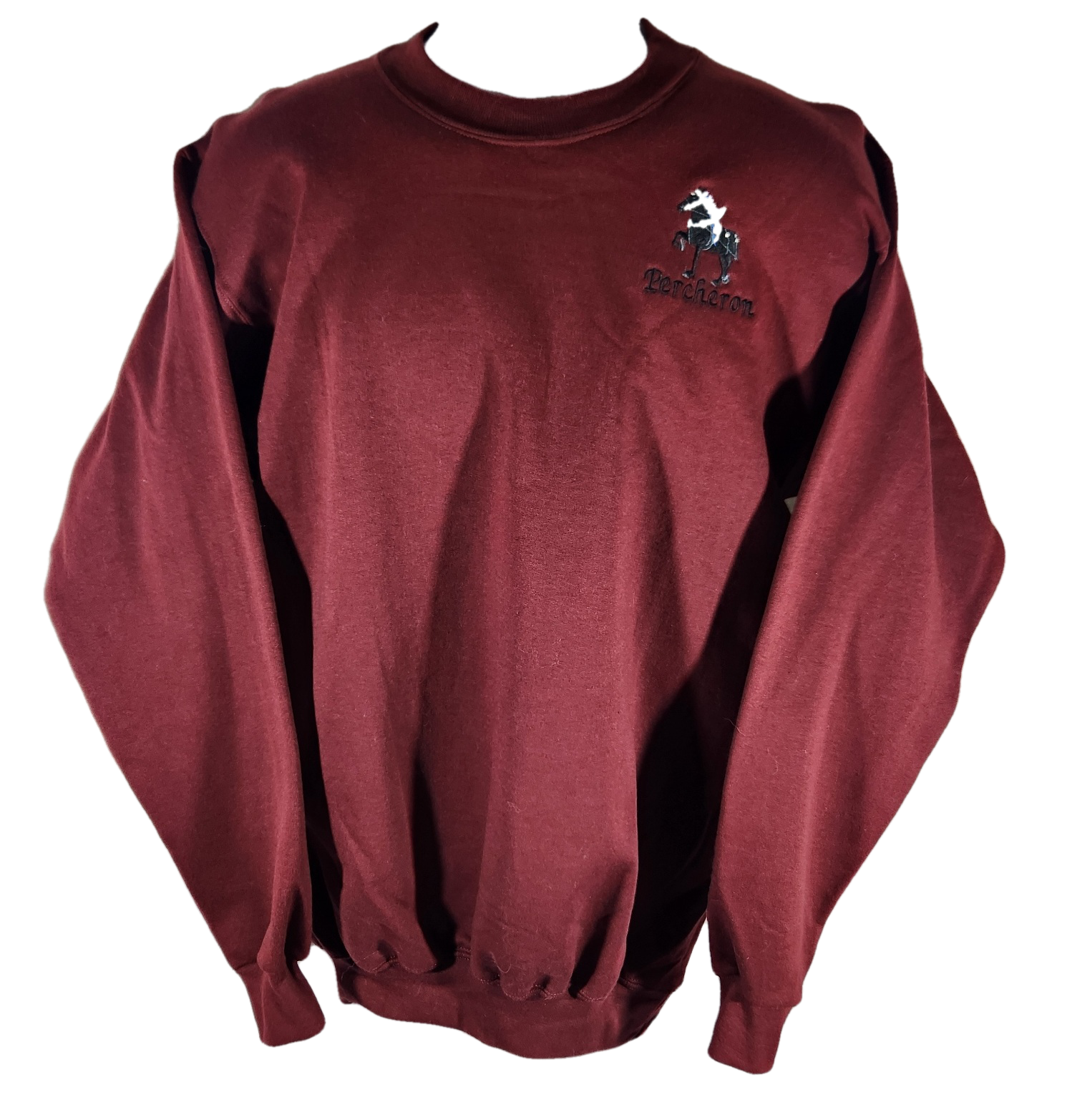Custom Embroidered Black Show Percheron Horse on Crew Neck Sweatshirt
