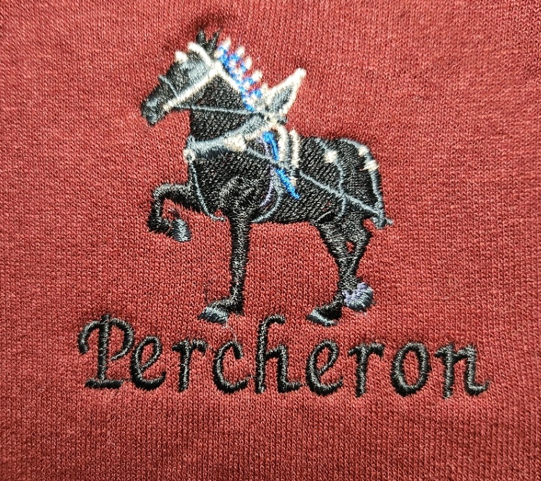 Custom Embroidered Black Show Percheron Horse on Crew Neck Sweatshirt