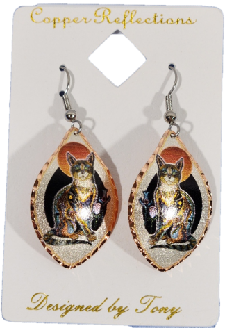 Copper Reflections Earrings Sitting Cat Design